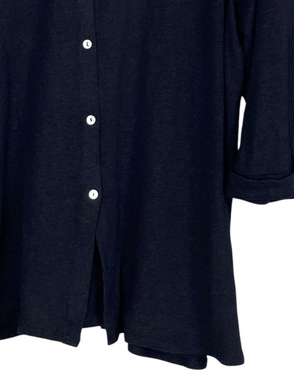 Tahari Linen Blend Button Down Shirt Black 3/4 Roll Sleeve Minimalist Capsule-1X - Picture 11 of 11